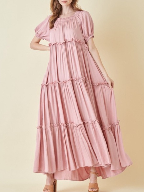 Off-Shoulder Rose Pink Tiered Maxi Dress - Picture 4 of 9